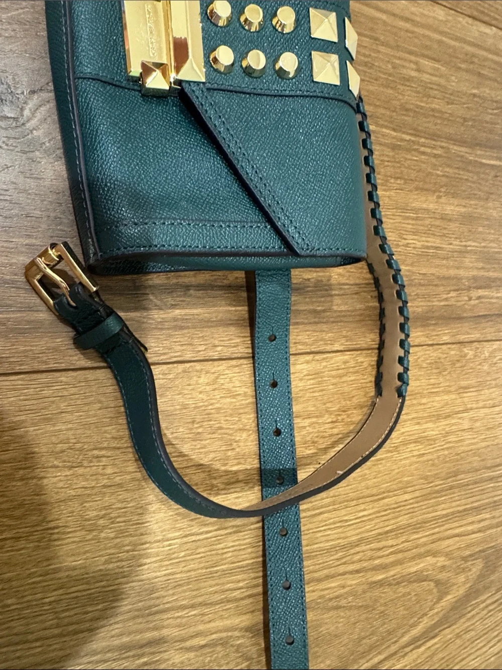 Michael Kors Teal Green Studded Leather Crossbody